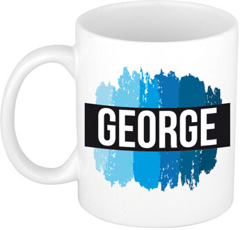 Bellatio Decorations Naam cadeau mok / beker George met blauwe verfstrepen 300 ml
