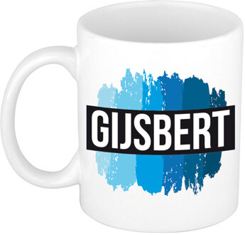 Bellatio Decorations Naam cadeau mok / beker Gijsbert met blauwe verfstrepen 300 ml