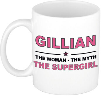 Bellatio Decorations Naam cadeau mok/ beker Gillian The woman, The myth the supergirl 300 ml - Naam mokken Multikleur