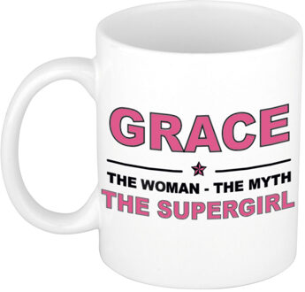 Bellatio Decorations Naam cadeau mok/ beker Grace The woman, The myth the supergirl 300 ml - Naam mokken Multikleur