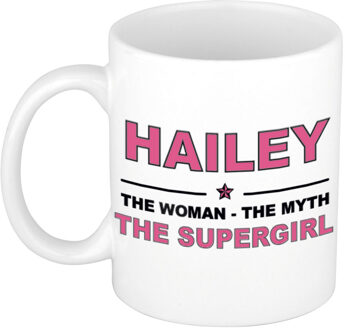 Bellatio Decorations Naam cadeau mok/ beker Hailey The woman, The myth the supergirl 300 ml - Naam mokken Multikleur