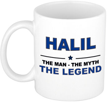 Bellatio Decorations Naam cadeau mok/ beker Halil The man, The myth the legend 300 ml - Naam mokken Multikleur
