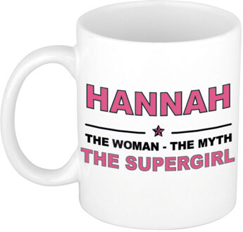 Bellatio Decorations Naam cadeau mok/ beker Hannah The woman, The myth the supergirl 300 ml - Naam mokken Multikleur