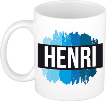 Bellatio Decorations Naam cadeau mok / beker Henri met blauwe verfstrepen 300 ml