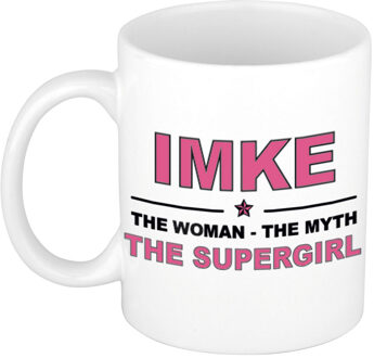 Bellatio Decorations Naam cadeau mok/ beker Imke The woman, The myth the supergirl 300 ml - Naam mokken Multikleur