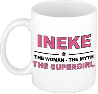 Bellatio Decorations Naam cadeau mok/ beker Ineke The woman, The myth the supergirl 300 ml - Naam mokken Multikleur