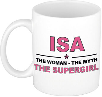 Bellatio Decorations Naam cadeau mok/ beker Isa The woman, The myth the supergirl 300 ml - Naam mokken Multikleur