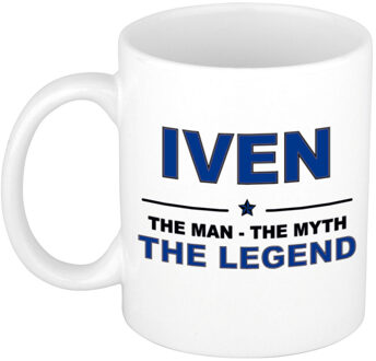 Bellatio Decorations Naam cadeau mok/ beker Iven The man, The myth the legend 300 ml - Naam mokken Multikleur