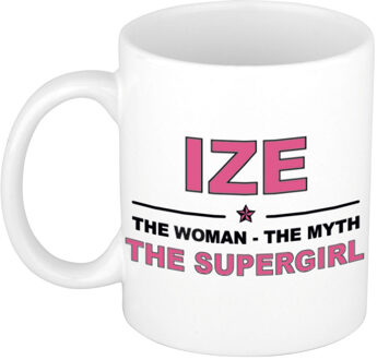 Bellatio Decorations Naam cadeau mok/ beker Ize The woman, The myth the supergirl 300 ml - Naam mokken Multikleur