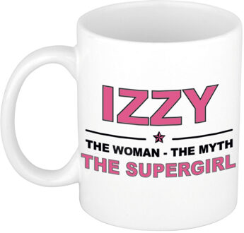 Bellatio Decorations Naam cadeau mok/ beker Izzy The woman, The myth the supergirl 300 ml - Naam mokken Multikleur