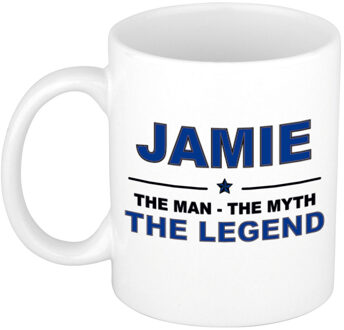 Bellatio Decorations Naam cadeau mok/ beker Jamie The man, The myth the legend 300 ml - Naam mokken Multikleur