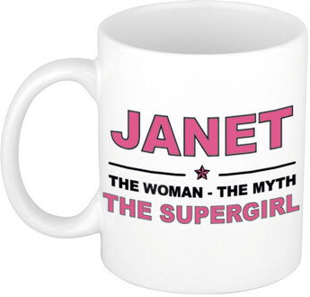 Bellatio Decorations Naam cadeau mok/ beker Janet The woman, The myth the supergirl 300 ml - Naam mokken Multikleur