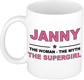 Bellatio Decorations Naam cadeau mok/ beker Janny The woman, The myth the supergirl 300 ml - Naam mokken Multikleur