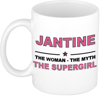 Bellatio Decorations Naam cadeau mok/ beker Jantine The woman, The myth the supergirl 300 ml - Naam mokken Multikleur