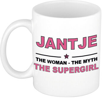 Bellatio Decorations Naam cadeau mok/ beker Jantje The woman, The myth the supergirl 300 ml - Naam mokken Multikleur