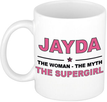 Bellatio Decorations Naam cadeau mok/ beker Jayda The woman, The myth the supergirl 300 ml - Naam mokken Multikleur