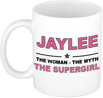 Bellatio Decorations Naam cadeau mok/ beker Jaylee The woman, The myth the supergirl 300 ml - Naam mokken Multikleur