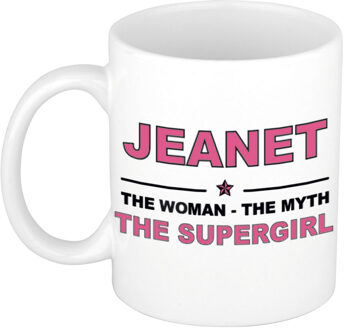 Bellatio Decorations Naam cadeau mok/ beker Jeanet The woman, The myth the supergirl 300 ml - Naam mokken Multikleur