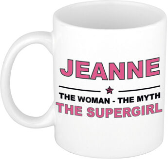 Bellatio Decorations Naam cadeau mok/ beker Jeanne The woman, The myth the supergirl 300 ml - Naam mokken Multikleur