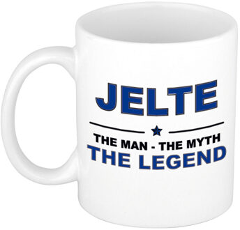 Bellatio Decorations Naam cadeau mok/ beker Jelte The man, The myth the legend 300 ml - Naam mokken Multikleur