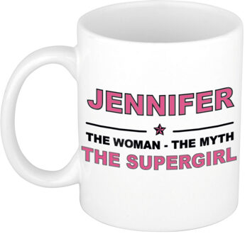 Bellatio Decorations Naam cadeau mok/ beker Jennifer The woman, The myth the supergirl 300 ml - Naam mokken Multikleur