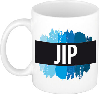 Bellatio Decorations Naam cadeau mok / beker Jip met blauwe verfstrepen 300 ml