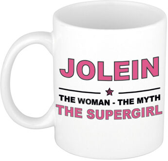 Bellatio Decorations Naam cadeau mok/ beker Jolein The woman, The myth the supergirl 300 ml - Naam mokken Multikleur