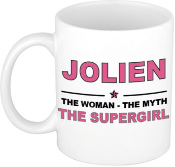 Bellatio Decorations Naam cadeau mok/ beker Jolien The woman, The myth the supergirl 300 ml - Naam mokken Multikleur