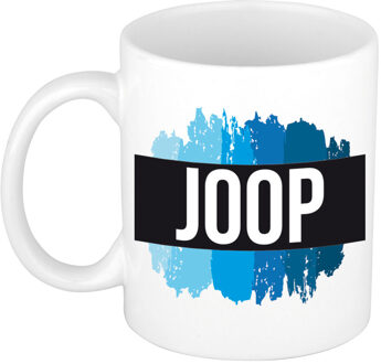 Bellatio Decorations Naam cadeau mok / beker Joop met blauwe verfstrepen 300 ml