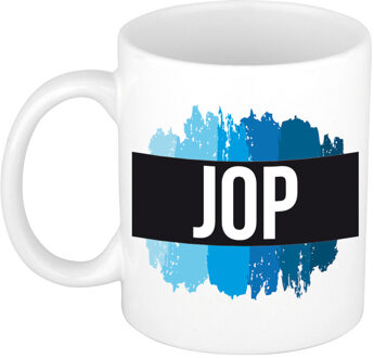 Bellatio Decorations Naam cadeau mok / beker Jop met blauwe verfstrepen 300 ml