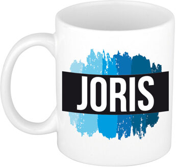 Bellatio Decorations Naam cadeau mok / beker Joris met blauwe verfstrepen 300 ml