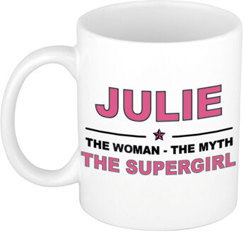 Bellatio Decorations Naam cadeau mok/ beker Julie The woman, The myth the supergirl 300 ml - Naam mokken Multikleur