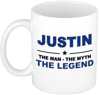 Bellatio Decorations Naam cadeau mok/ beker Justin The man, The myth the legend 300 ml - Naam mokken Multikleur