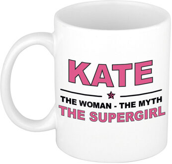 Bellatio Decorations Naam cadeau mok/ beker Kate The woman, The myth the supergirl 300 ml - Naam mokken Multikleur