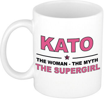 Bellatio Decorations Naam cadeau mok/ beker Kato The woman, The myth the supergirl 300 ml - Naam mokken Multikleur