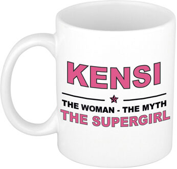 Bellatio Decorations Naam cadeau mok/ beker Kensi The woman, The myth the supergirl 300 ml - Naam mokken Multikleur