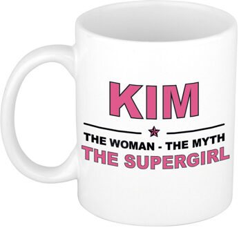 Bellatio Decorations Naam cadeau mok/ beker Kim The woman, The myth the supergirl 300 ml - Naam mokken Multikleur