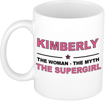 Bellatio Decorations Naam cadeau mok/ beker Kimberly The woman, The myth the supergirl 300 ml - Naam mokken Multikleur