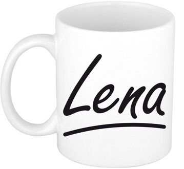 Bellatio Decorations Naam cadeau mok / beker Lena met sierlijke letters 300 ml Wit