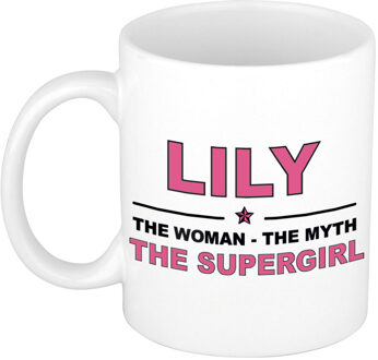 Bellatio Decorations Naam cadeau mok/ beker Lily The woman, The myth the supergirl 300 ml - Naam mokken Multikleur