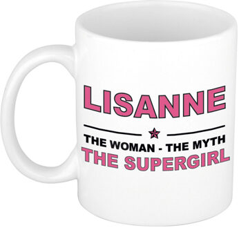 Bellatio Decorations Naam cadeau mok/ beker Lisanne The woman, The myth the supergirl 300 ml - Naam mokken Multikleur