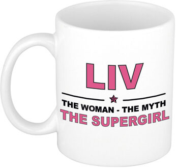 Bellatio Decorations Naam cadeau mok/ beker Liv The woman, The myth the supergirl 300 ml - Naam mokken Multikleur