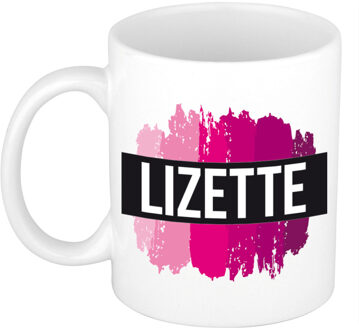Bellatio Decorations Naam cadeau mok / beker Lizette met roze verfstrepen 300 ml