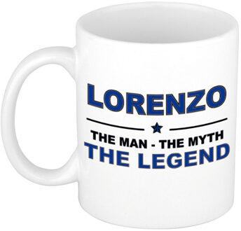Bellatio Decorations Naam cadeau mok/ beker Lorenzo The man, The myth the legend 300 ml - Naam mokken Multikleur