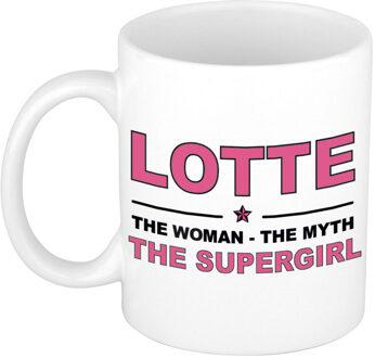 Bellatio Decorations Naam cadeau mok/ beker Lotte The woman, The myth the supergirl 300 ml - Naam mokken Multikleur