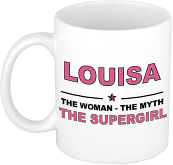 Bellatio Decorations Naam cadeau mok/ beker Louisa The woman, The myth the supergirl 300 ml - Naam mokken Multikleur