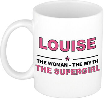 Bellatio Decorations Naam cadeau mok/ beker Louise The woman, The myth the supergirl 300 ml - Naam mokken Multikleur