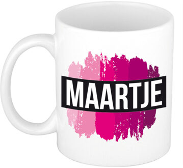 Bellatio Decorations Naam cadeau mok / beker Maartje met roze verfstrepen 300 ml