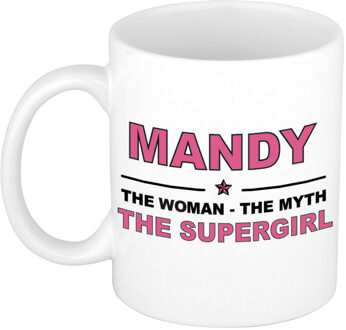 Bellatio Decorations Naam cadeau mok/ beker Mandy The woman, The myth the supergirl 300 ml - Naam mokken Multikleur