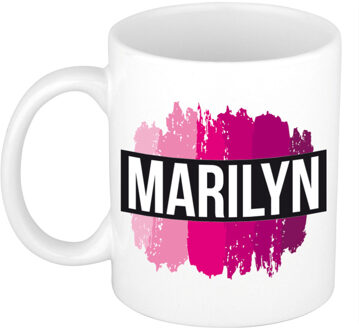 Bellatio Decorations Naam cadeau mok / beker Marilyn met roze verfstrepen 300 ml